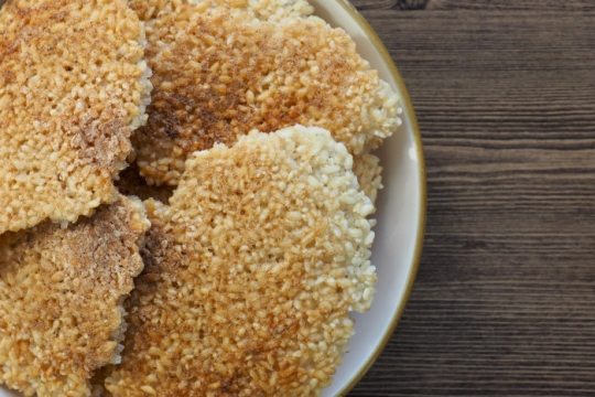 Plate of crispy rice cakes